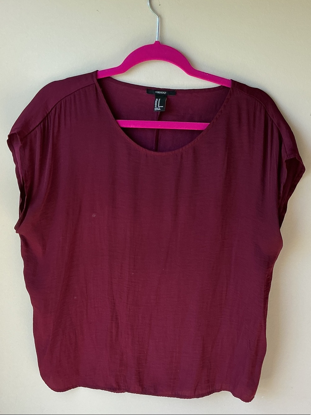 Forever 21 Burgundy Short Sleeve Round Neck Blouse